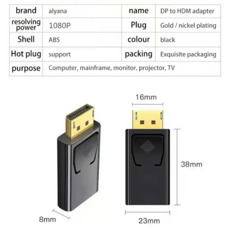 DP to HDMI-compatible Adapter of computer monitor converter Gold/nickel plated plug DisplayPort to HDMI-compatible