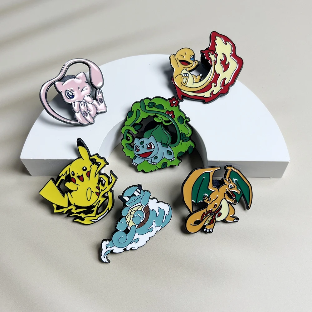 Set de 6 Broches de Anime Pokemon, Insignias Metálicas Esmaltadas, Joyería para Ropa y Mochilas - Squirtle Pikachu, Regalo Creativo