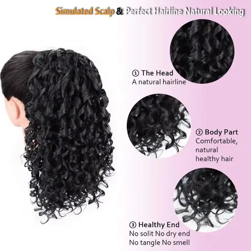 Women's with drawstring , African small curly long , synthetic fiber hair extensions, ponytail wig