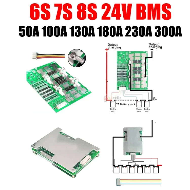 6S 7S 8S 24V Li-ion Lifepo4 Lithium Battery Protection Board BMS Balance Charging 50A 100A 130A 230A Electrical Tool RV Inverter