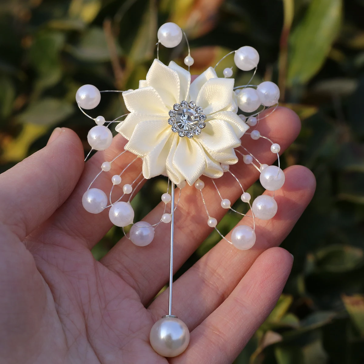 5-Style Buttonhole Wedding Cream Corsage Small Daisy Corsage Silver Pearl Brooch For Mmen Groom Brooch For Girls Hand Flower Set