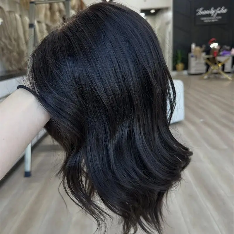 

Женский парик 13x4 со средней частью, темно-коричневый синтетический парик спереди, предварительно выщипанная линия волос, швейцарский HD, кружевной бесклеевой парик, короткая волна, боб