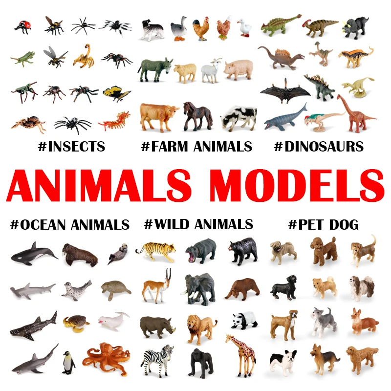 Simulation Wild Fram Ocean Animals Dinosaurs Insect Pet Dogs Insect Model Action Figures Collection Educational Toy For Kid Gift