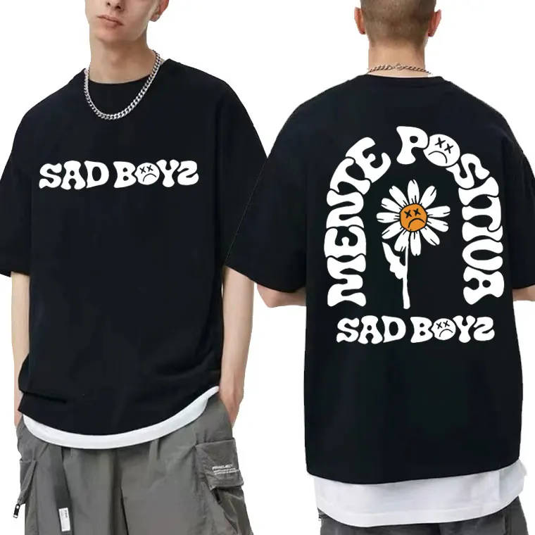 Singer Junior H Sad Boyz Mente Positiva Graphic T-Shirts Men Women Fashion Oversized T Shirts Men's Hip Hop Vintage Streetwear