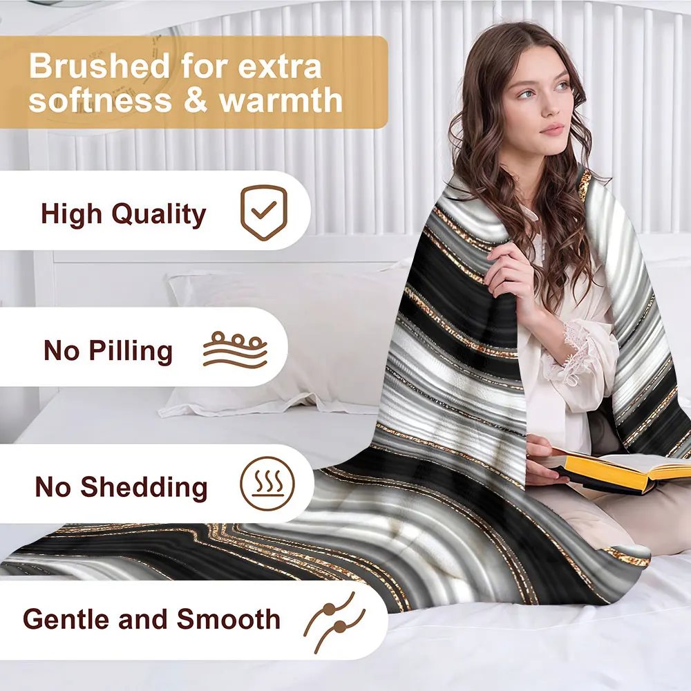 Black Gold Fluid Soft Warm Flannel Blanket Lightweight Cozy Christmas Halloween Home Decor Room