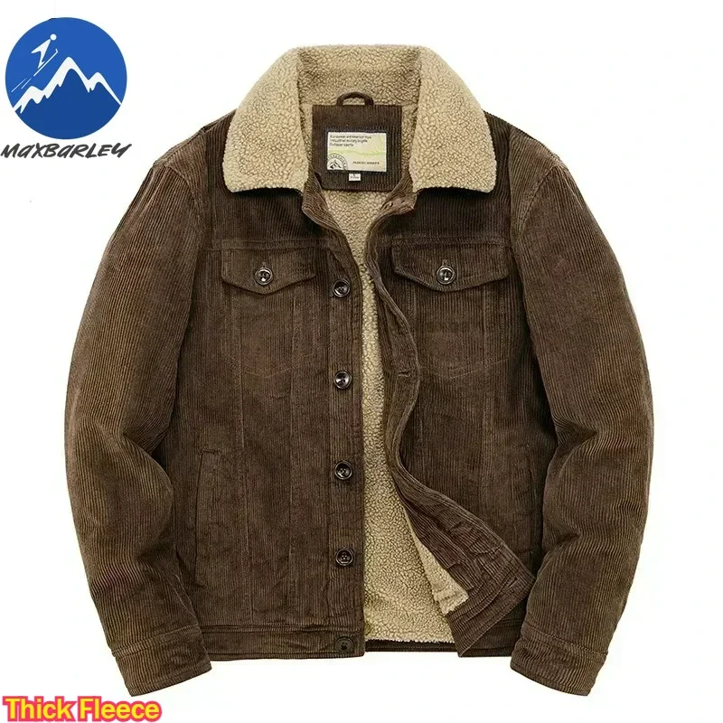 

Retro Style Coat for Men Winter Warmth Corduroy Exterior Thickened Wool Sherpa Inner Lining Button Front Cotton Blend Jacket