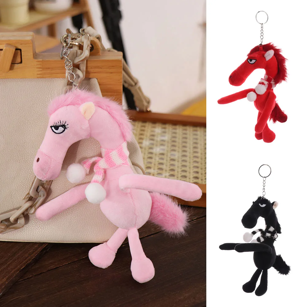 Exquisite Cartoon Horse Keychain Fantasy Style With Scarf Pony Plush Doll Pink Black Simulation Horse Toy Christmas Gift