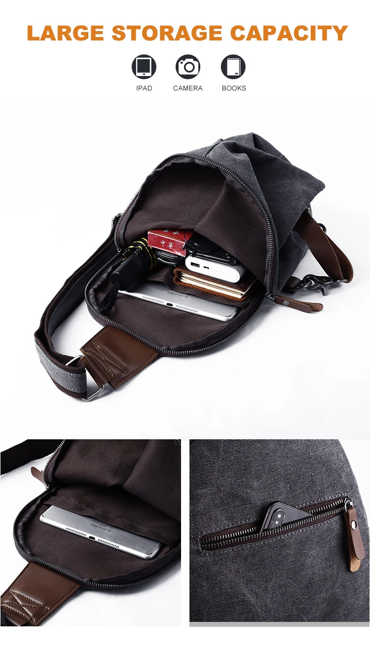MTE ELAN Large Capacity Retro Canvas Sling Bag Man Leather Chest Bag Casual Travel Leisure Male Olive Green Shoulder Backpack