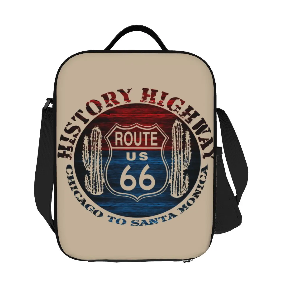 Route 66 America Road Vintage Trip Thermal Insulated Lunch Bag Lunch Container for Work School Travel Storage Bento Food Box