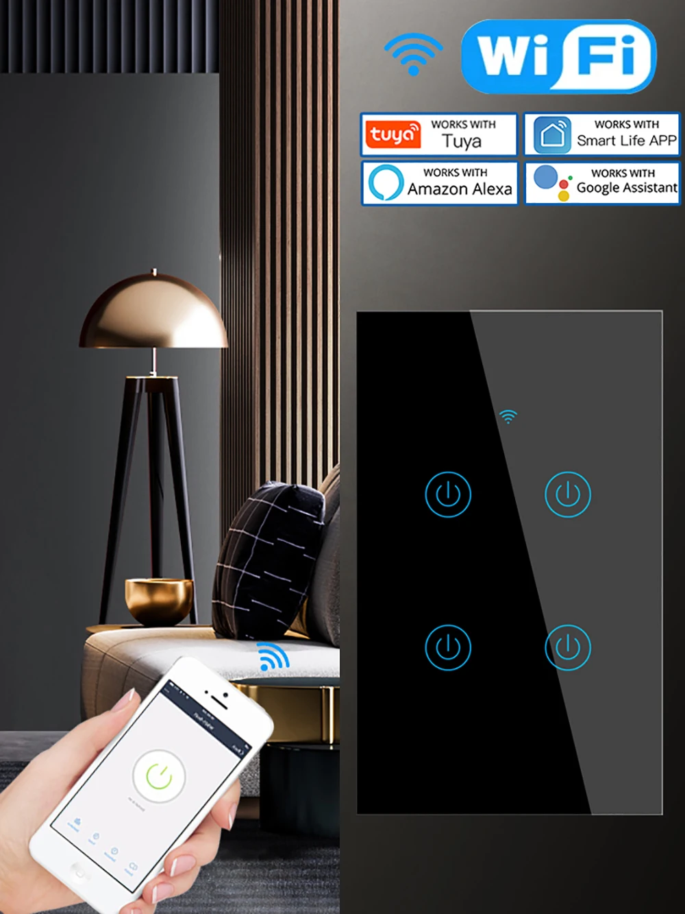 米国/ブラジル向けTuyaコントロールスマートWiFiスイッチ、新Alexa、Google Home音声コントロール対応、最新PC素材使用、インテリジェントスイッチ