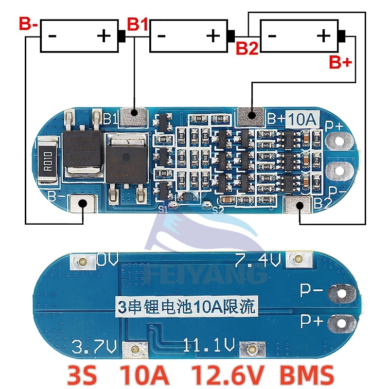 SAMIROB 3S 10A 11.1V 12V 12.6V Lithium Battery Charger Protection Board Module for 18650 Li-ion Lipo Battery Cells BMS 3.7V