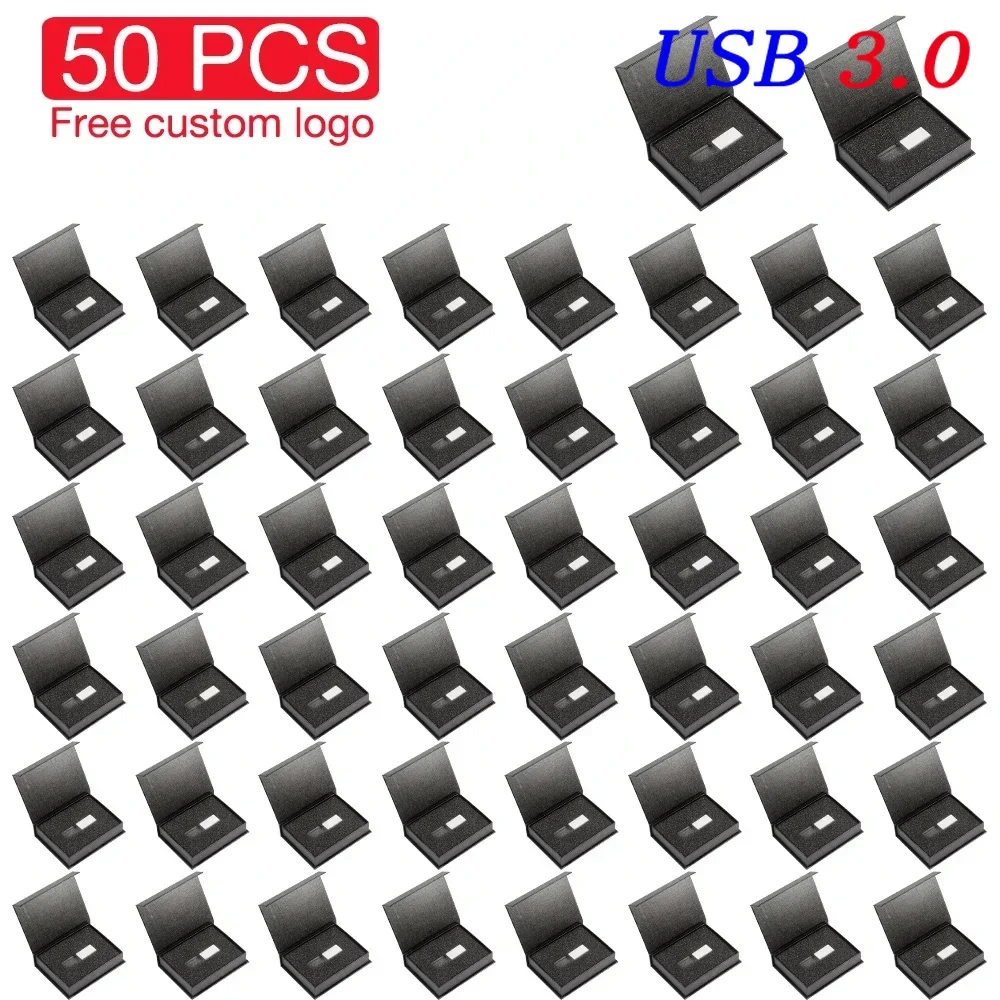 50 STUKS/VERPAKKING USB 3.0 Flash Drives 128GB 64GB Crystal Pen Drive Gratis Aangepast Logo 32GB 16GB 8GB 4GB Geheugenstick Bruiloft Cadeaus U Disk