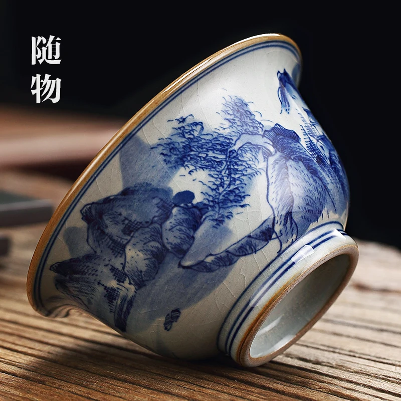 Old Clay Blue And White Porcelain Pressure Hand Master Jingdezhen HigH-end CeramiC Personal Tea Cup