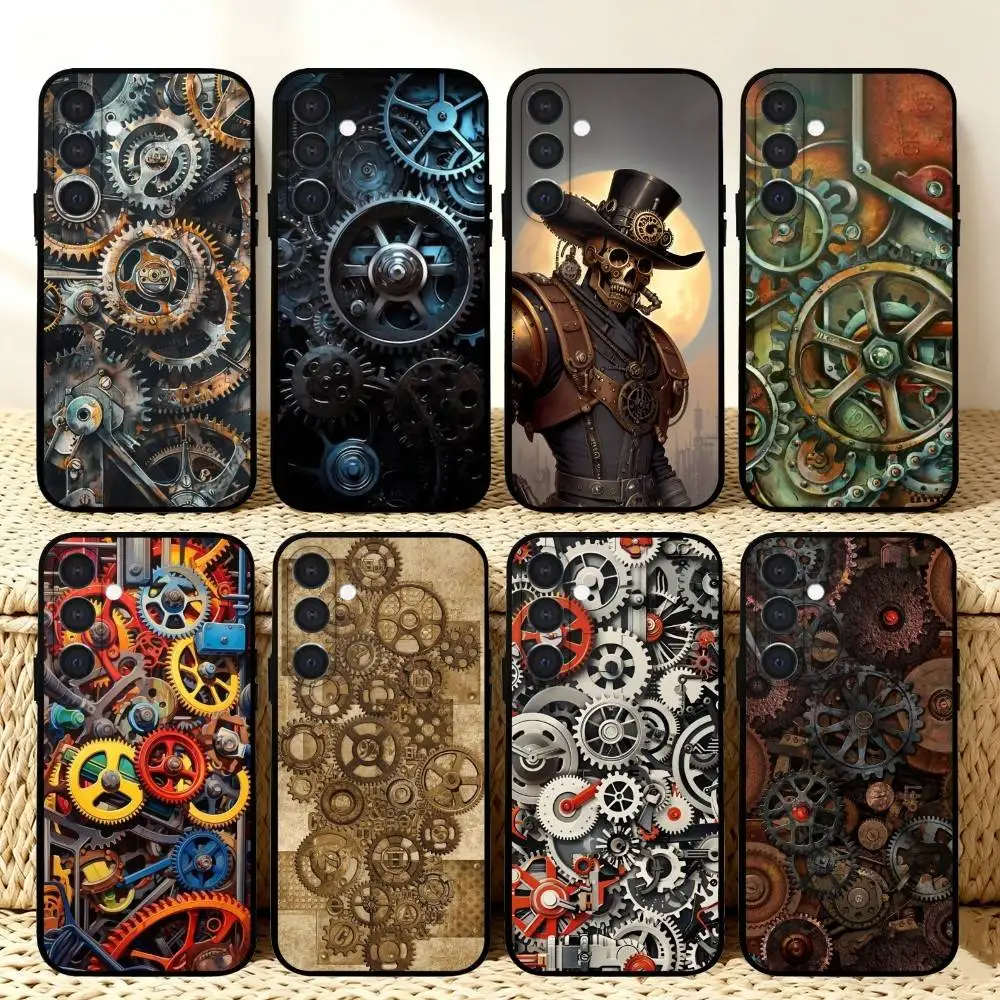 

S-Steampunk Gear Mechanical Phone Case For Samsung A73,72,71,53,52,51,22,91,80, Soft Black Cover
