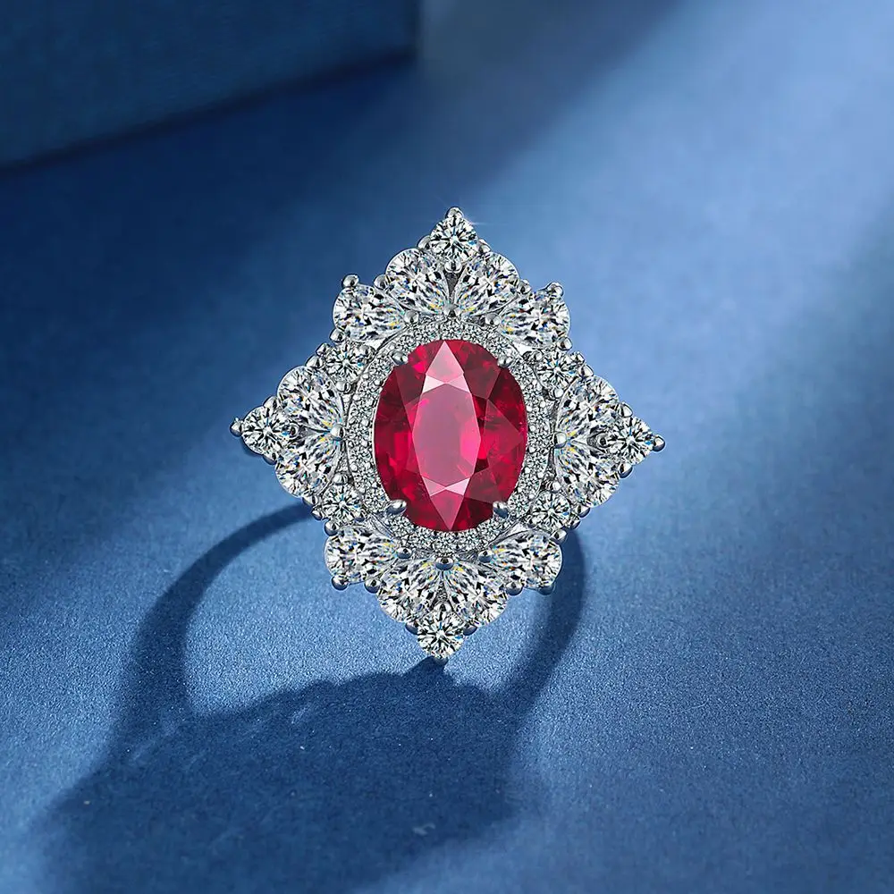 

Роскошное кольцо из стерлингового серебра 925 пробы с бриллиантами и красным цирконом, живое кольцо, подарок на день рождения, годовщину, свадьбу