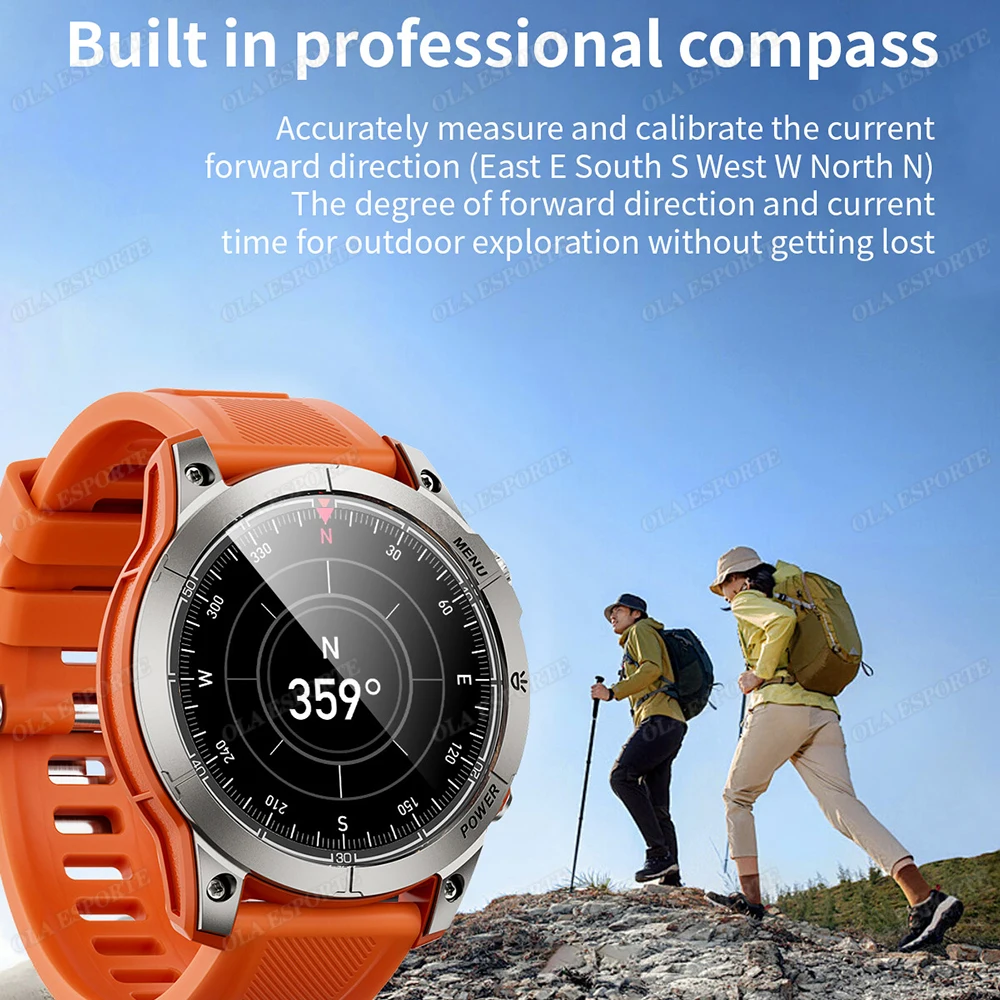 Nuovo GPS Smartwatch Militare Da Uomo Schermo Amoled Torcia Elettrica Monitor di Salute Impermeabile Frequenza Cardiaca Chiamata SmartWatch Da Esterno NFC Donne