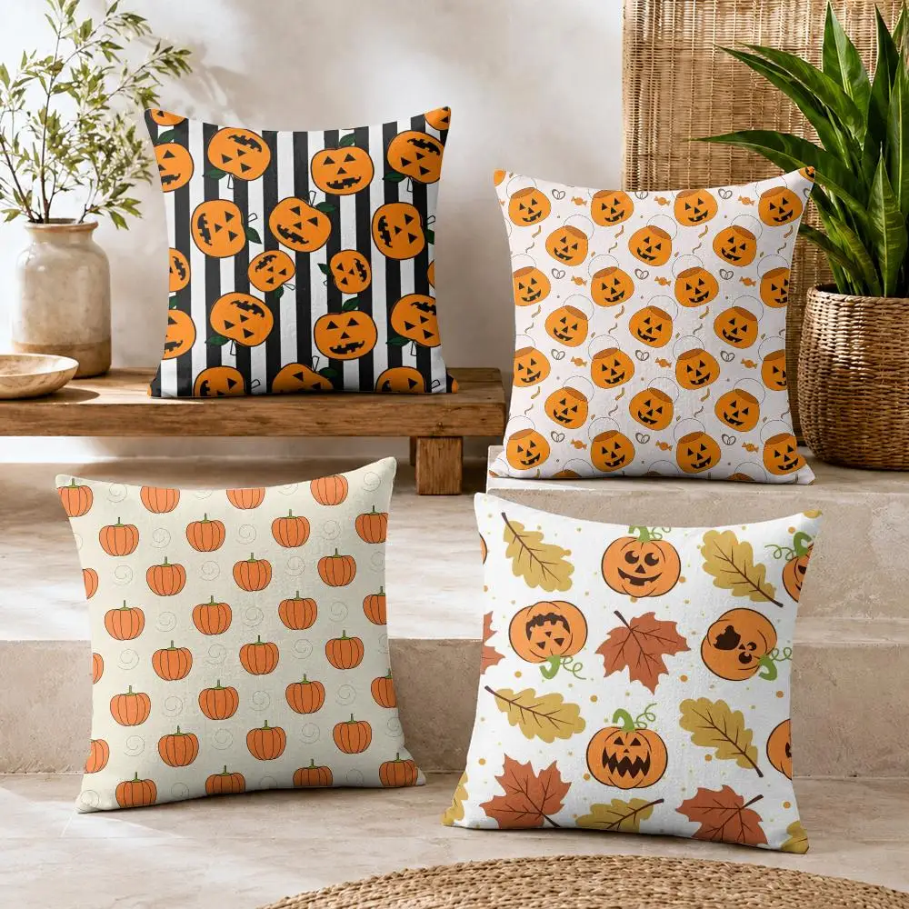 Halloween Scary Pumpkin Cushion Cover Summer Coolness Linen Organic Fabric Sofa Pillow Case Double-Sided Printing Home Decor