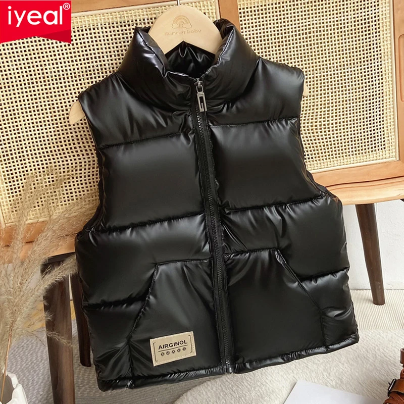 IYEAL Winter Children\'s Cotton Vest Thickened Waistcoat Glossy Coat Children\'s Outer Wear Down Cotton Vest Waterproof Waistcoat