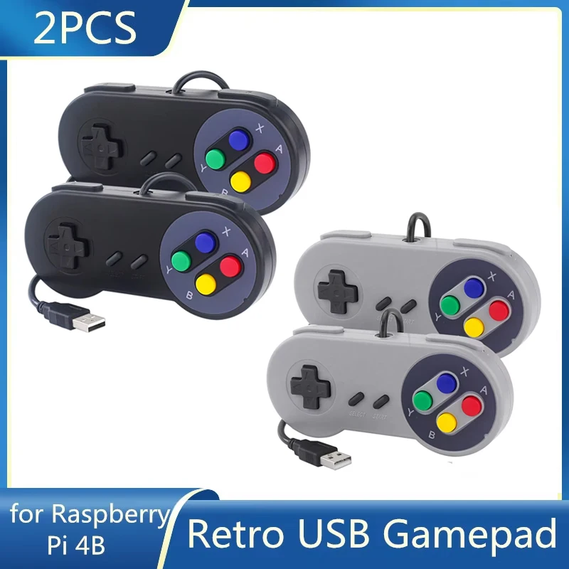 2 uds USB Gamepad Retro Gaming Joystick controlador con cable para PC NESPi RetroPie Control de juego para Raspberry Pi 4 B