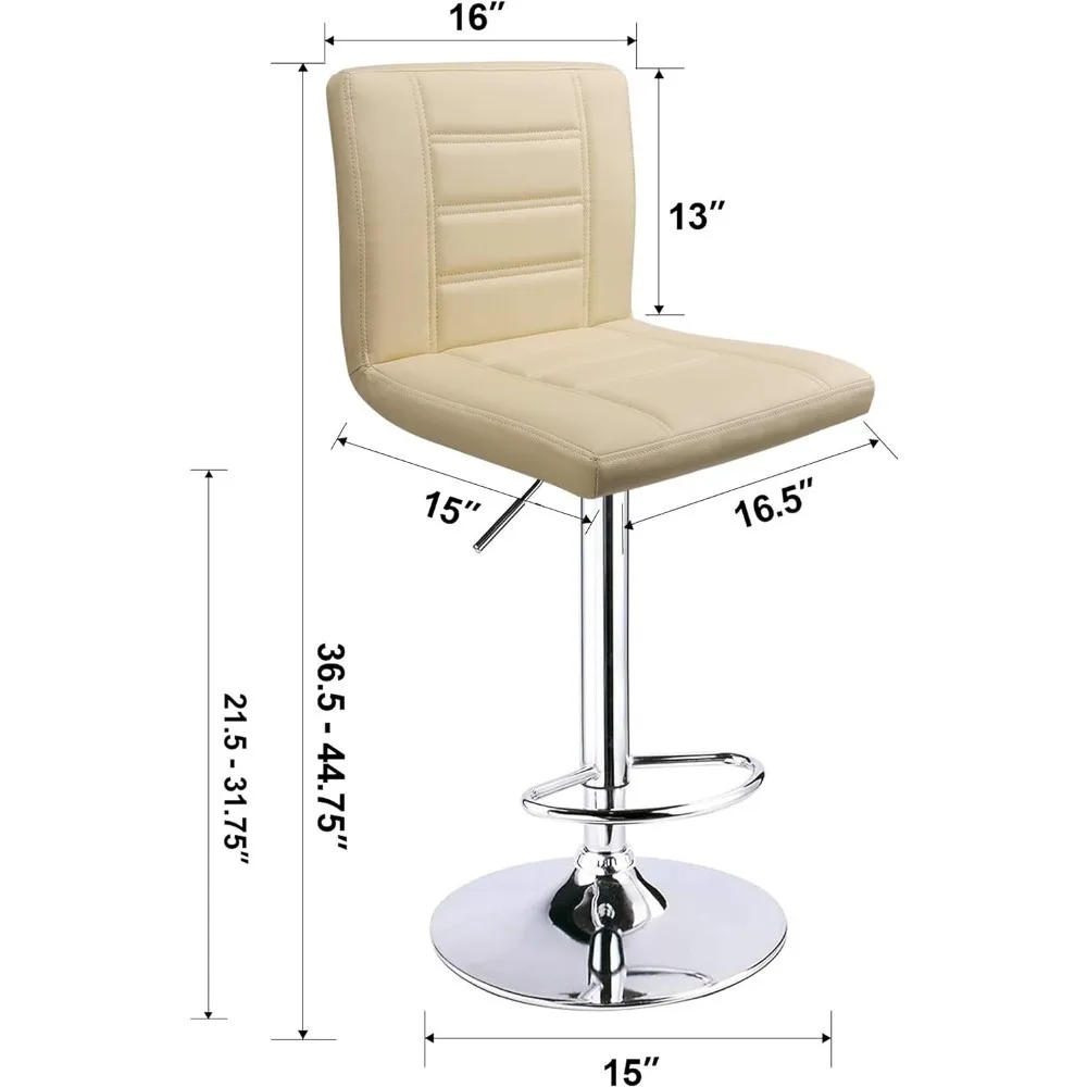調節可能な背もたれ付きバースツールセット、ストレートラインスイベルバースツール、ベージュ、2個セット