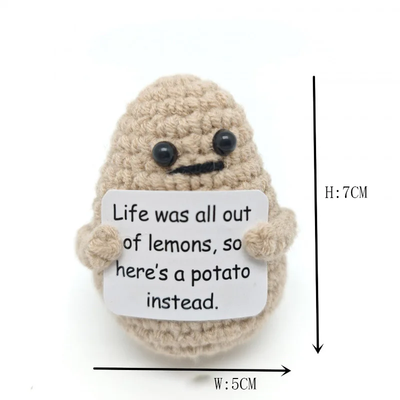 Positive Handmade Knitted Doll Keychain Vegetable Series Potato with Bonus Encouragement Card Desktop Decoration Gift for Friend