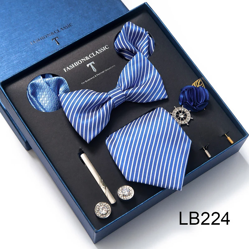 Hochwertiges Krawatten-Set, luxuriöse Geschenkbox, Seidenkrawatten-Set, 8 cm, festliches Geschenk, Krawatte, Einstecktücher, blaues Weihnachtsgeschenk – Detail 25