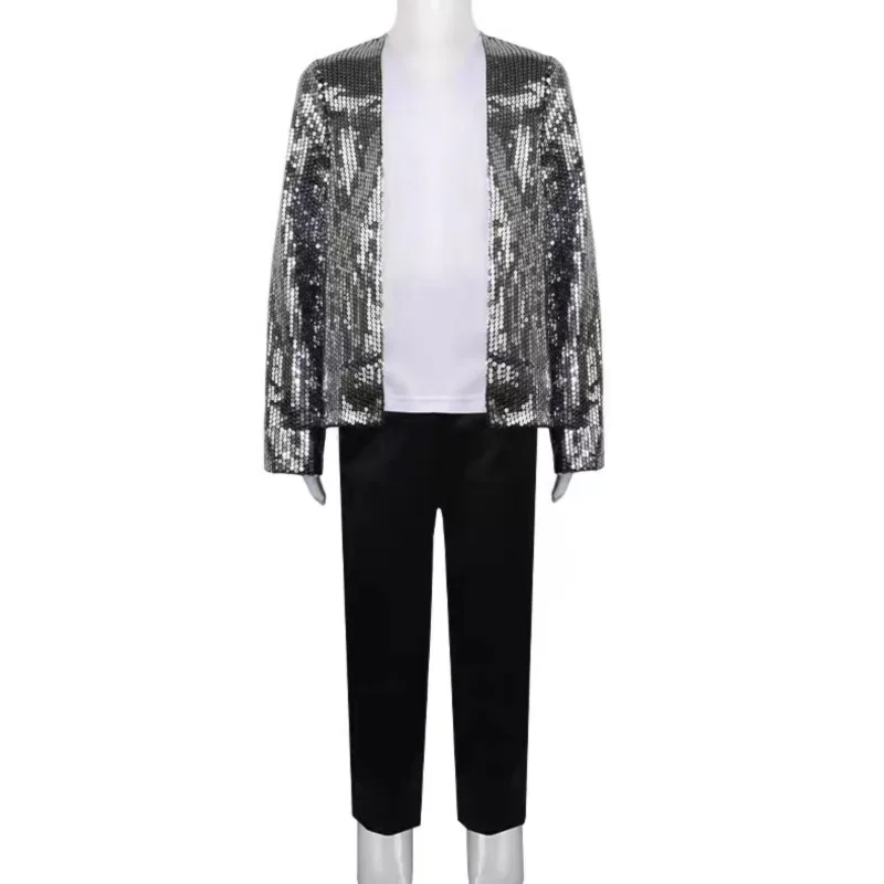 MJ Michael Jackson Coat Pants Glove Hat Costume Imitation Set Cosplay Adult Glitter Stage Dance Performance Sequins Costume Set