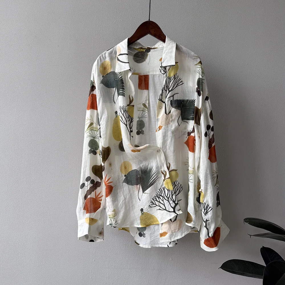 

SuperAen винтажные рубашки с цветочным принтом для женщин, тонкие летние модные однобортные рубашки с длинными рукавами, повседневный дизайн