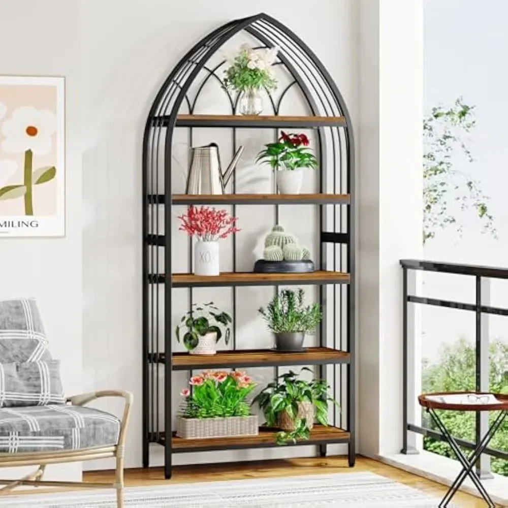 

5-Tier Indoor Plant Stand, 74.8-Inch Tall, Industrial Wood & Metal Plant Shelf for Indoor, Balcony, Garden