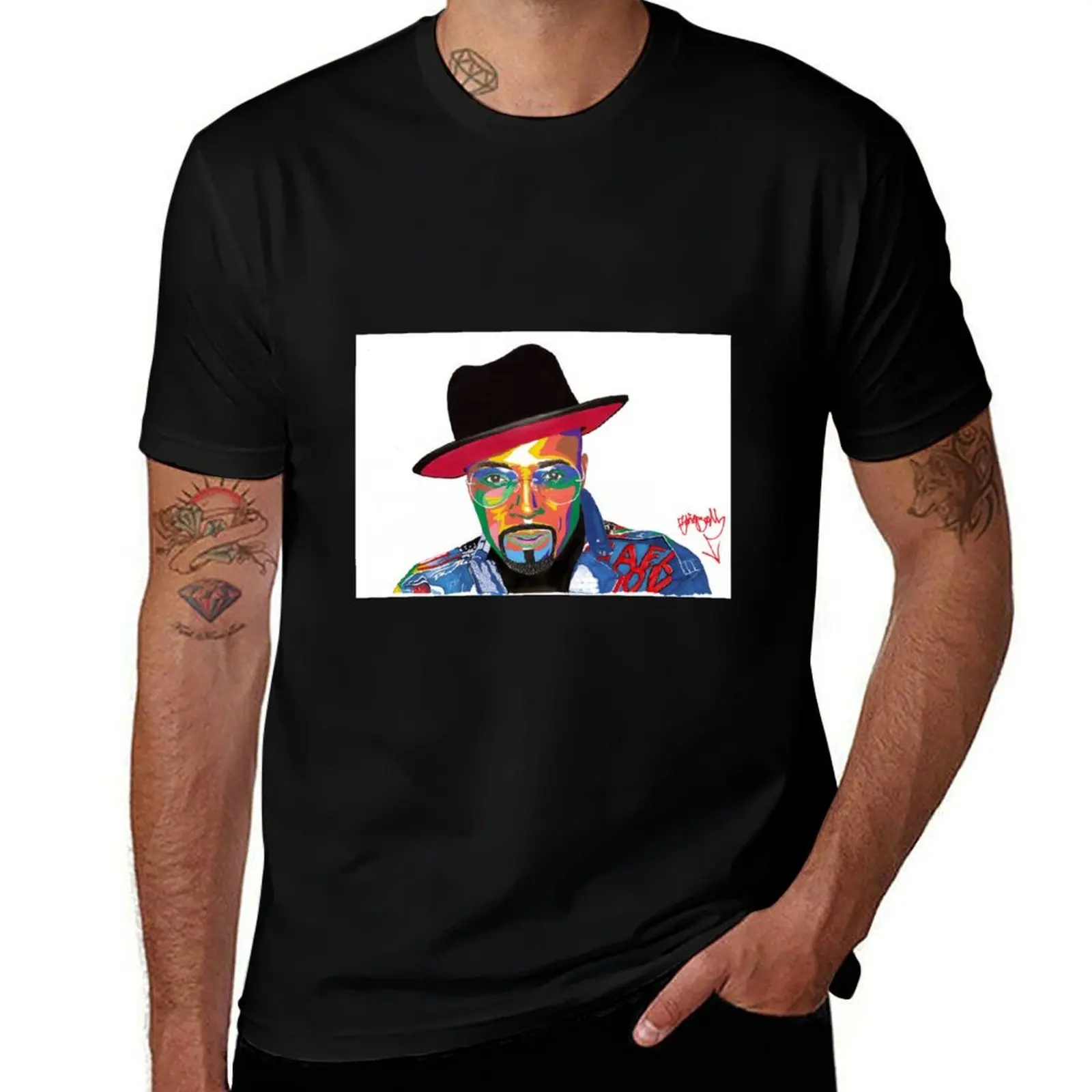 Hand drawn portrait of Teddy Riley by Eddie Boom T-Shirt cotton t shirts man 100% T-Shirt