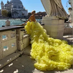 Delicate Maxi Dress High Low Extra Lush Tulle Prom Gowns To Party Yellow Puffy Layered Women Maxi Dresses Ever Pretty Ruffles