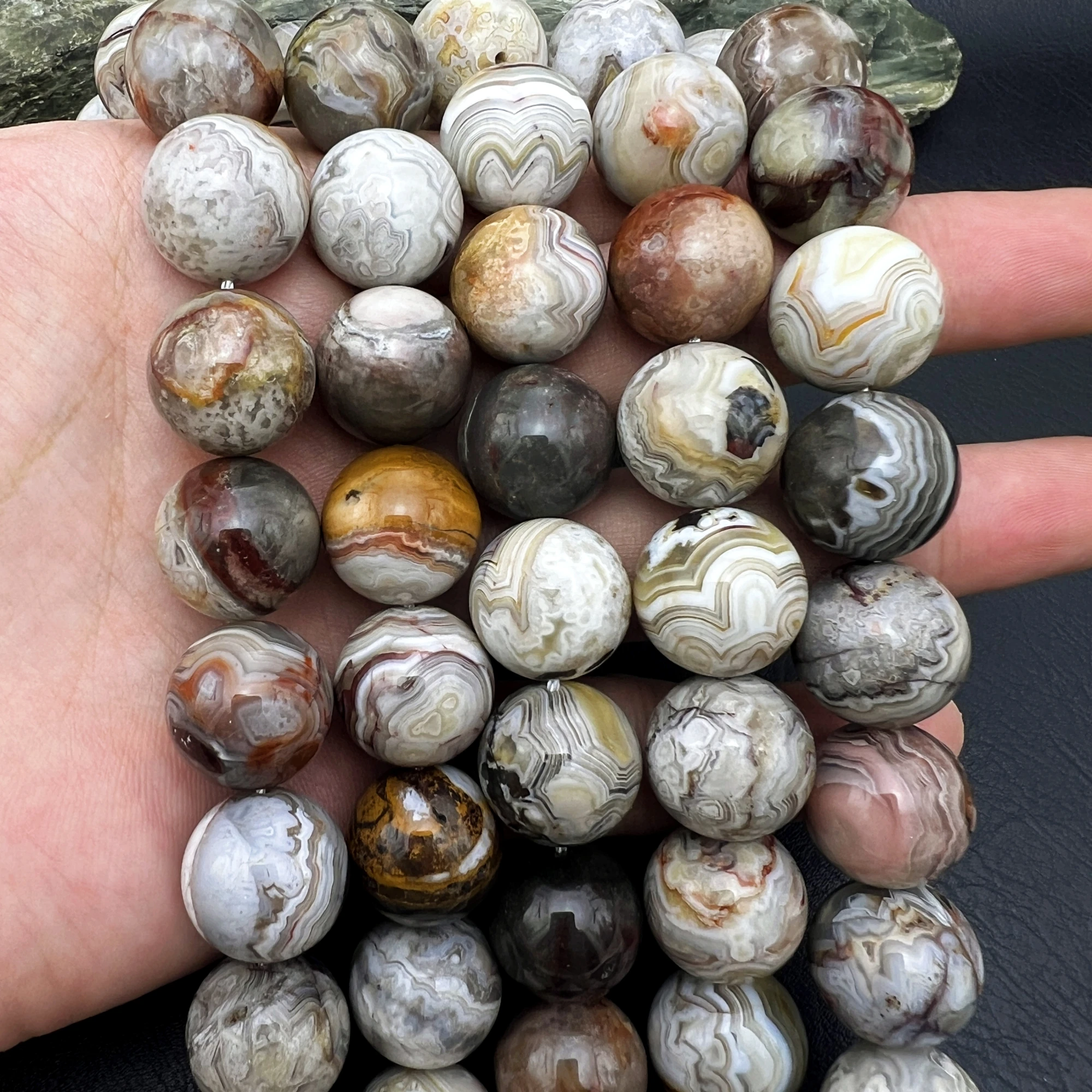 

15-16MM 25PCS Large Natural Mexican Crazy Lace Agates Round Loose Beads For Jewelry Making MY240922