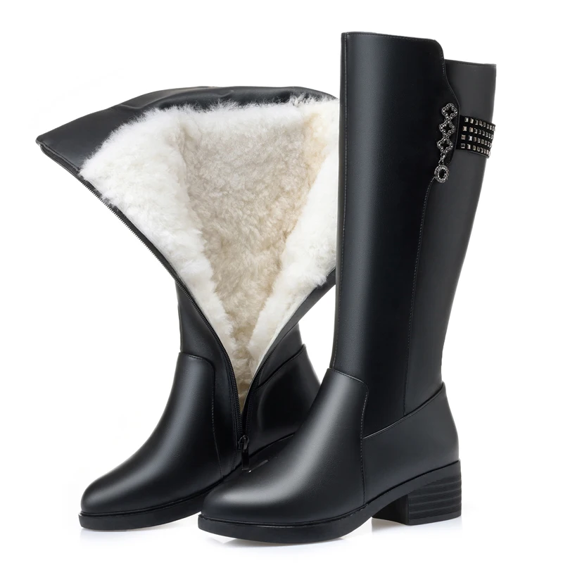 AIYUQI Winter Boots Female Genuine Leather 2026 New Wool Warm High Boots Women Large Size Non-slip Rhinestone Women's Boots