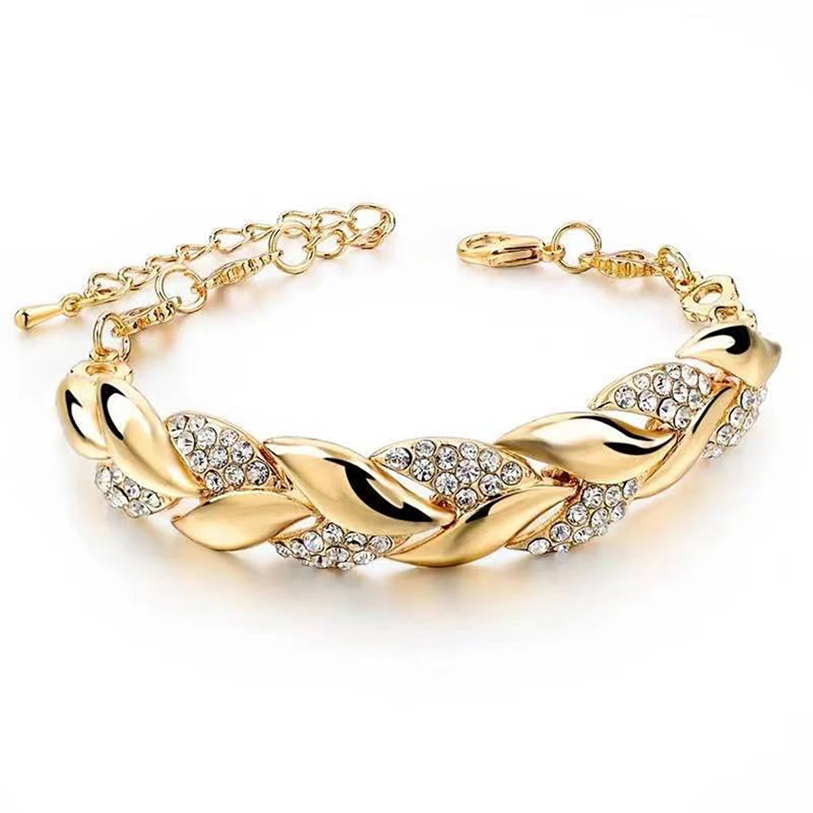 Luxury Love Braided Leaf Bracelet Charm Crystal Wedding Bracelets For Women Anniversary Valentines Day Gifts Aesthetic Jewelry