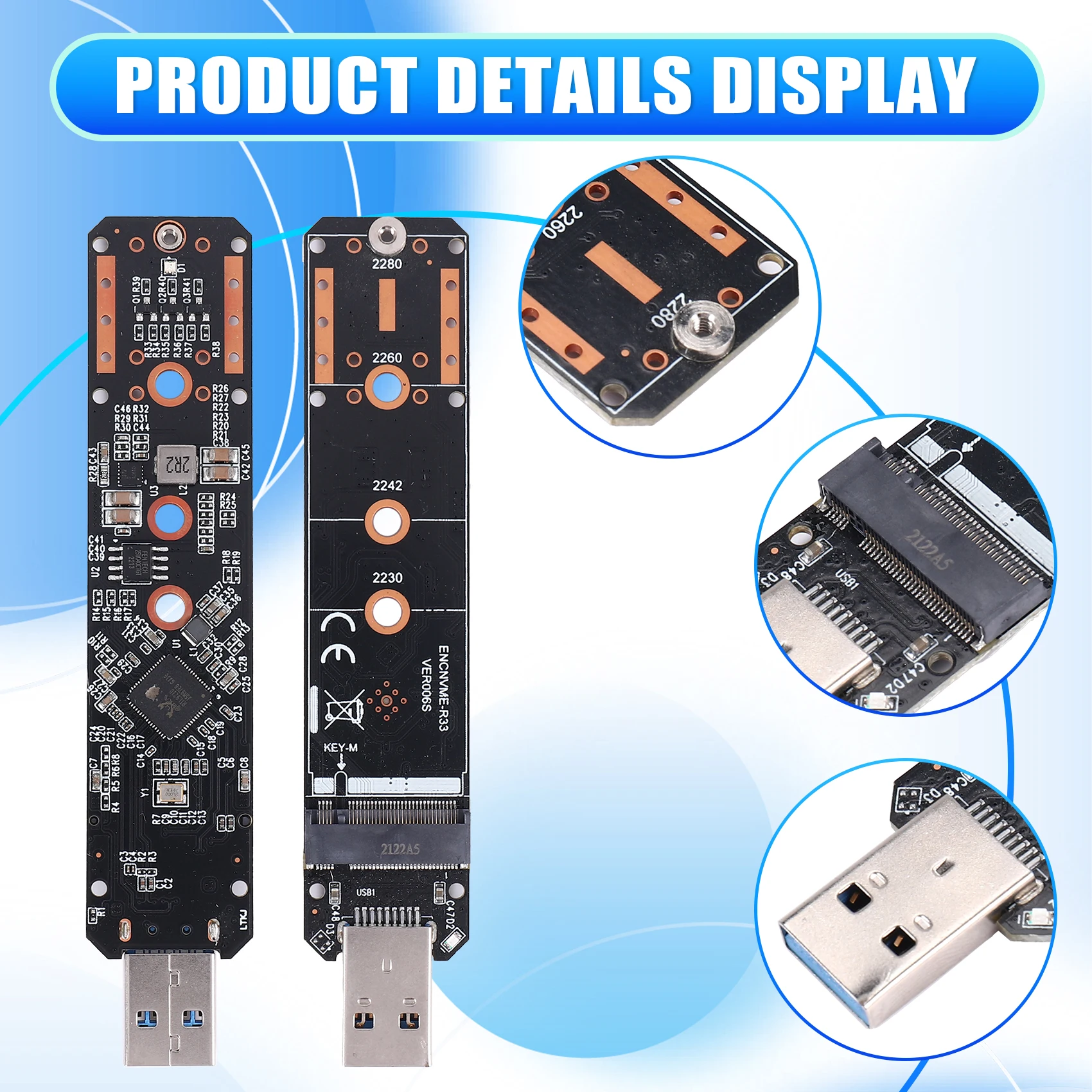 QWE-M.2 NVME SSD To USB3.2 GEN2 10Gbps Adapter M.2 NVME SSD Adapter For 2230 2242 2260 2280 NVME M.2 SSD RTL9210B