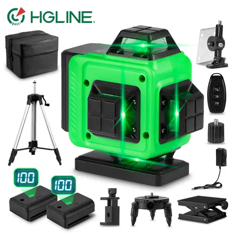 HGLINE 4D 3D 레이저 레벨, 16/12 라인 미니 그린 라인 레벨링 도구, 수평 및 수직 크로스 레이저 기계, 자동 360 ℃