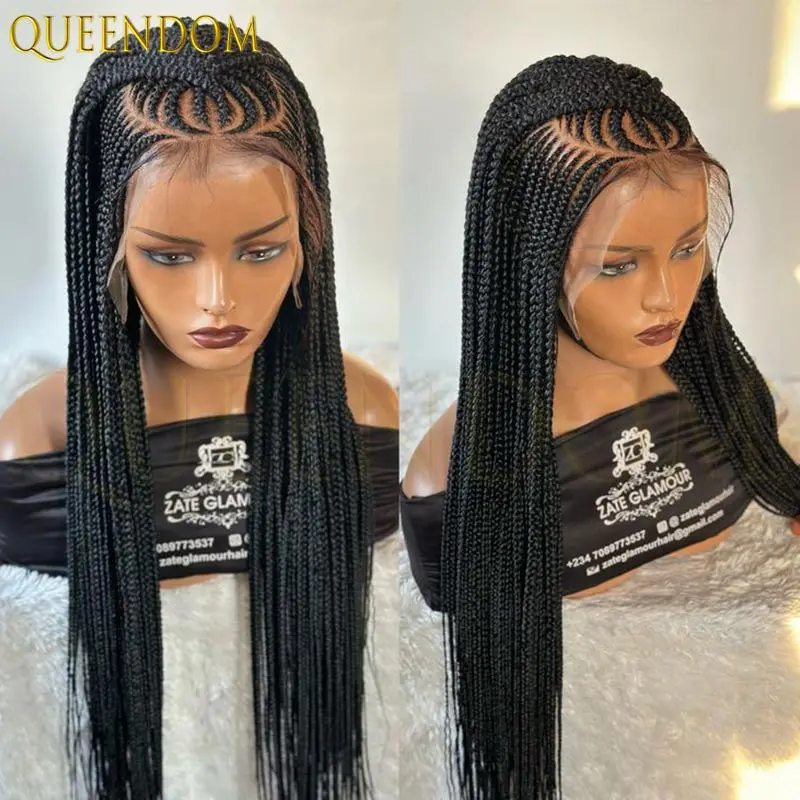 

36inch Full Lace Cornrow Braided Wigs Synthetic Handmade Faux Locs Wig Natural Box Braids with Baby Hair for Black Women
