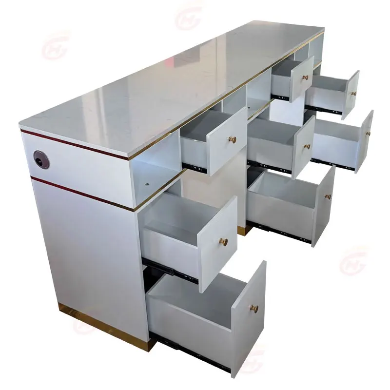 

Modern Double Seater Nail Table Hot Sale White Gold Manicure Board for Salon Bedroom Living Room Hotel and Workshop