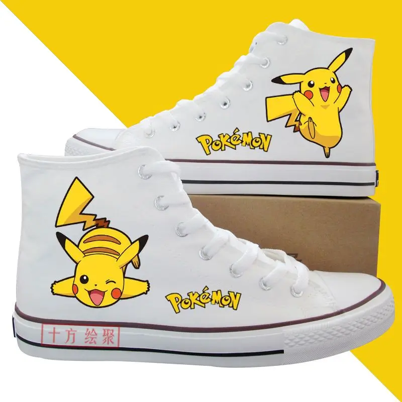 Canvas Female pikachu Same Printed High Top Hand-painted Shoes Korean Version Male Couple Student grils women shoes