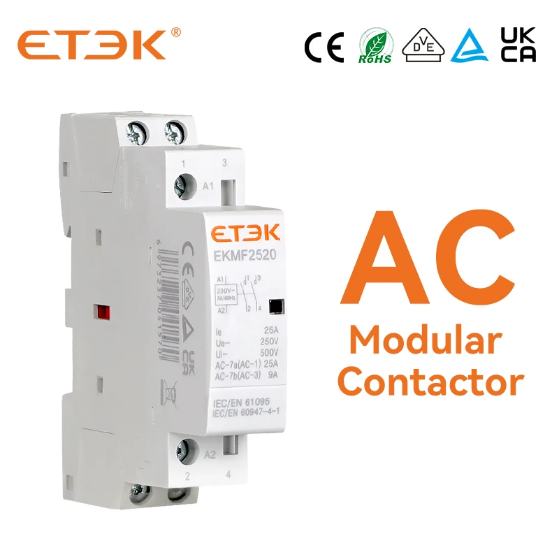 ETEK Modular AC contattore Din Rail Household 220v monofase 2P 2no 2nc 1no 1nc 25A 20A 16A per automazione EKMF