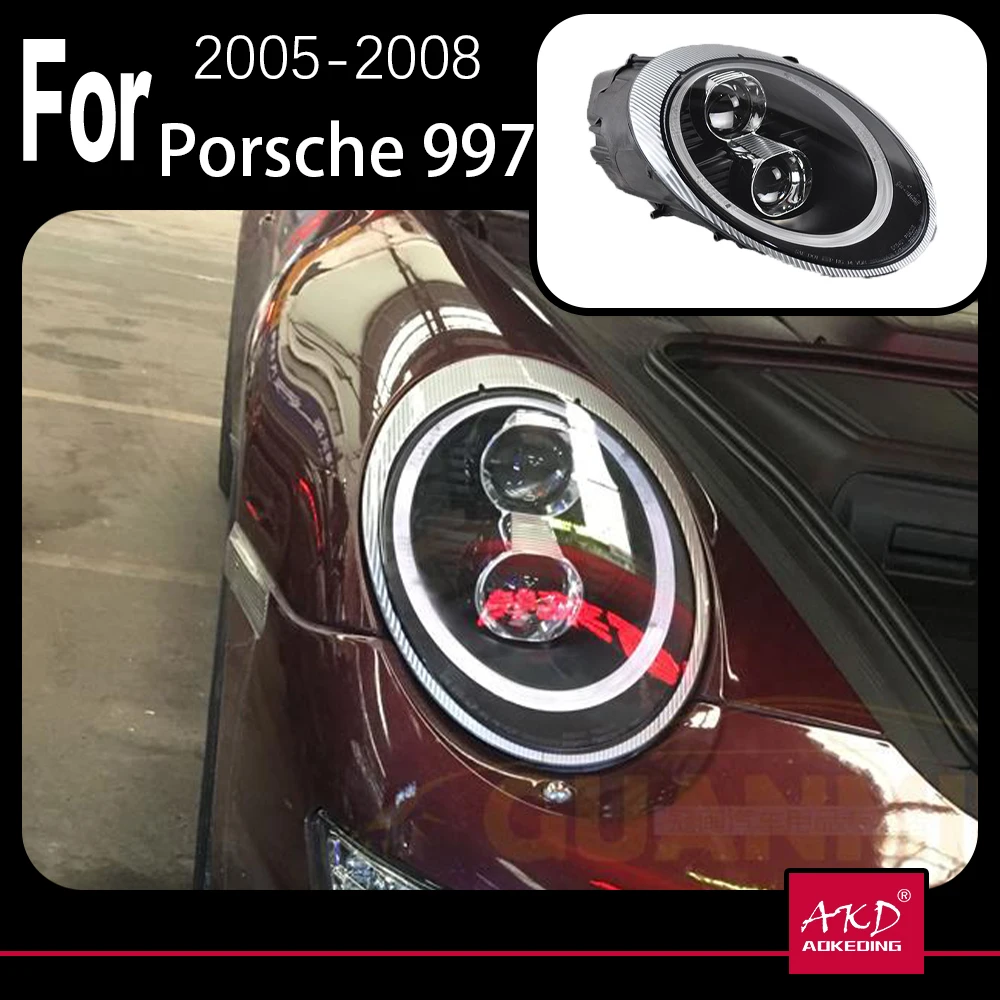 

Модель автомобиля AKD для Porsche Boxster 987, светодиодный ные фары 2005-2008, фары 987 DRL, сигнал поворота, фары дальнего света, объектив проектора Angel Eye