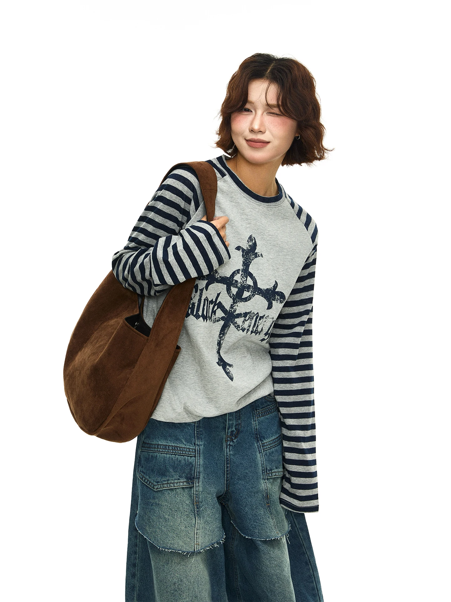 

Футболка женская Chen Zhanlao Store в американском ретро-стиле с полосками, круглым вырезом и длинным рукавом, весенняя базовая модель