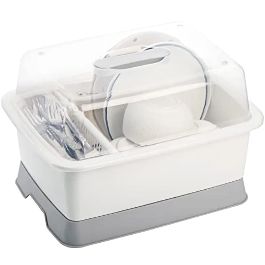 

Plastic Dish Drying Rack Bottle Dryer Holder with Cover Lid and Removable Drainboard White Utensil and Cup Holder for Kitchen C