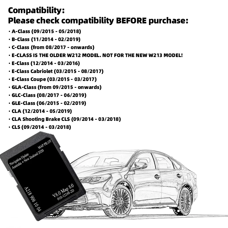 Sat Nav Maps Australia New Zealand 8GB A2189061004 V8 SD Card 2020 for Mercedes A/B/C/CLA/CLS/E/GLA/GLC/GLE Garmin Navigation