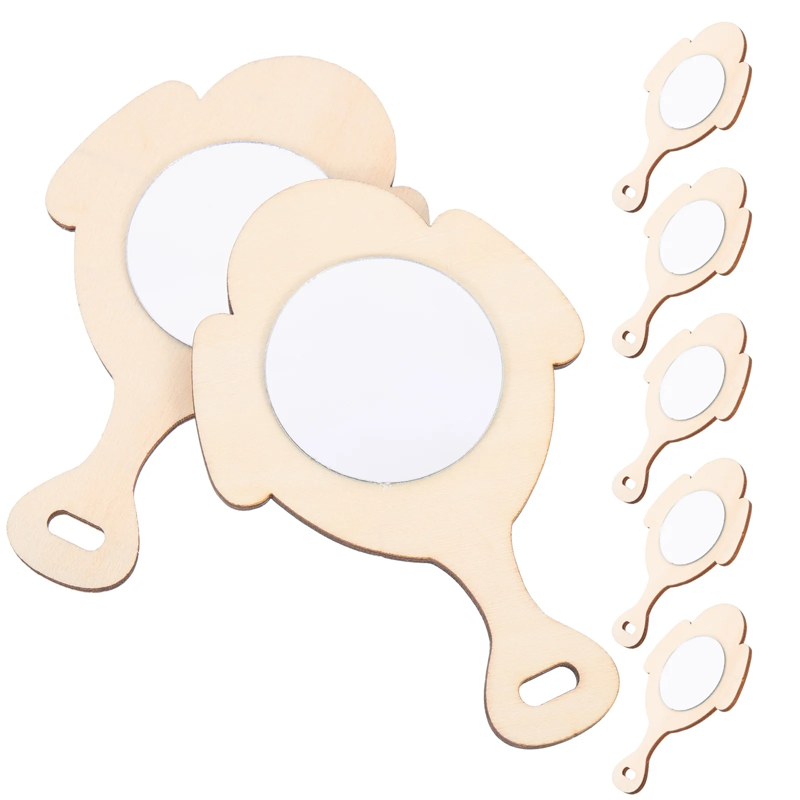 กระจกมือถือ DIY 10 ชิ้น ทำจากไม้ งานฝีมือยังไม่เสร็จ สำหรับเด็ก ระบายสี ตกแต่ง กระจกขนาดเล็ก ของขวัญ กิจกรรมสร้างสรรค์