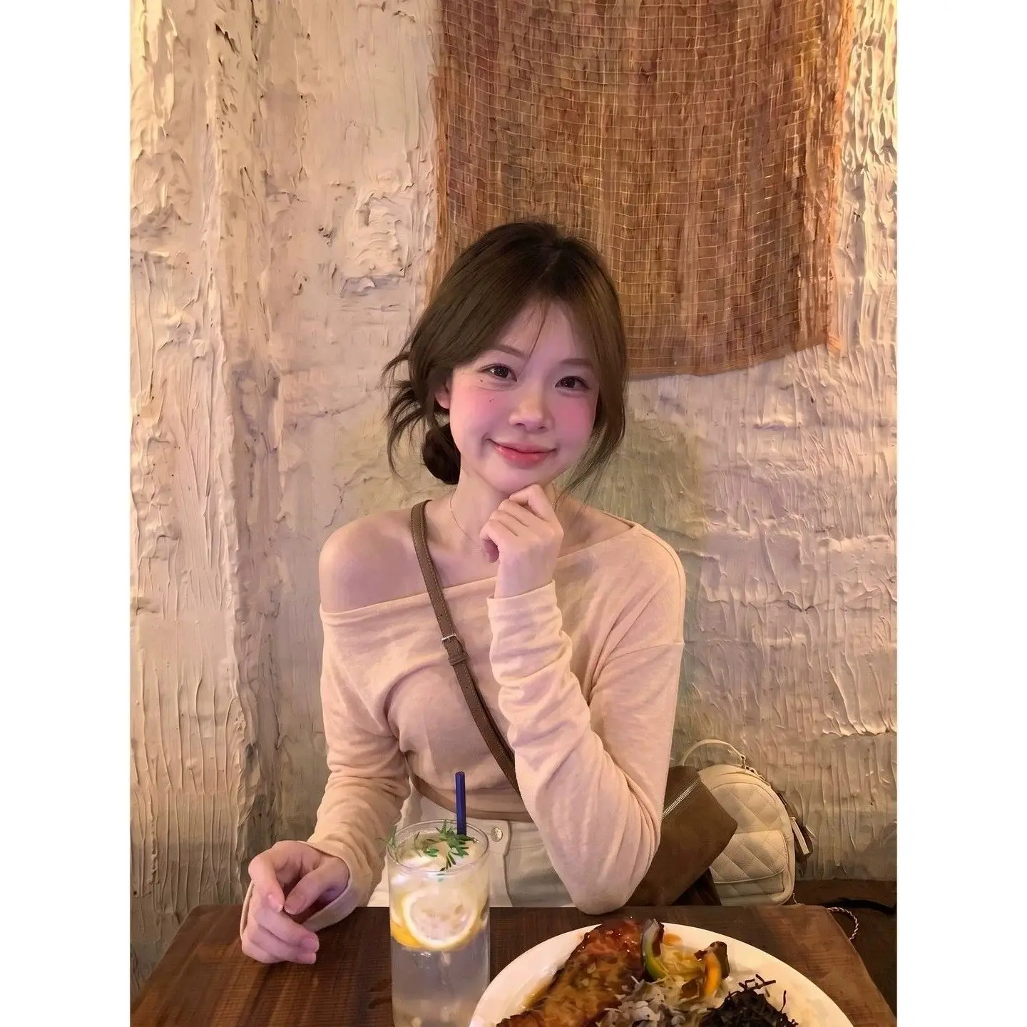 Slimming Long Sleeve One-Shoulder Women's T-shirt Korean Style Lazy Fashion Outerwear Design Folded Waist Control Casual Top