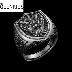 QEENKISS 925 Sterling Silver Ring for Men Male Vintage Retro Adjustable Dragon Ring Fine Jewelries Wholesale Party Gift RG6912