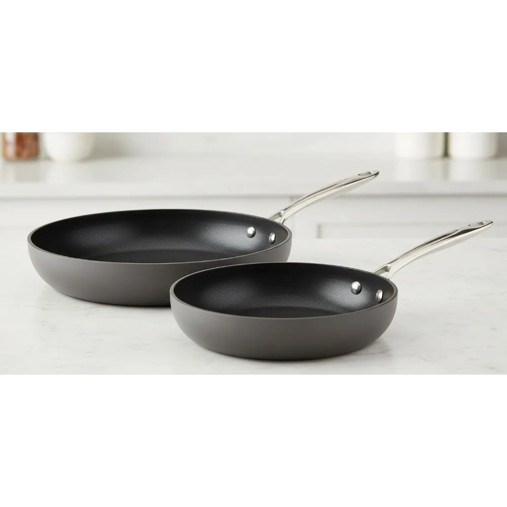 

Профессиональный набор сковородок с антипригарным покрытием, 2 предмета, 8 и 10 дюймов, индукционная совместимость, сейф для духовки 500 ° F, Можно мыть в посудомоечной машине для домашней кухни