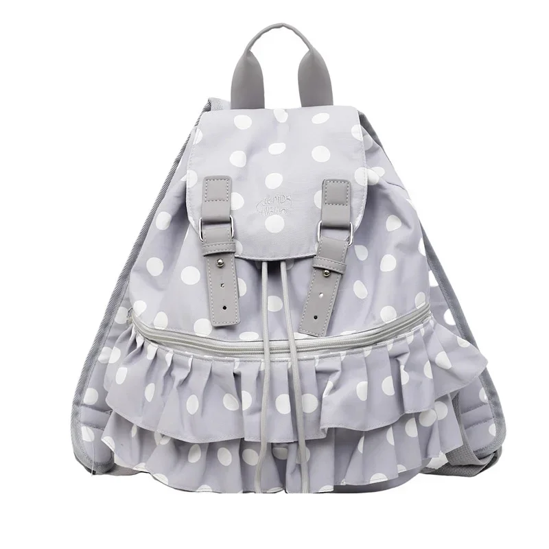 Cute Pink Polka Dot Lace Ruffle Backpack, Korean Style Large‑Capacity School Shoulder Bag Students Daily Travel Holiday Gift New