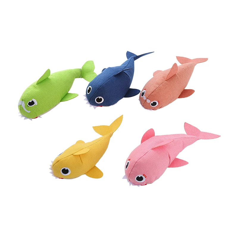 New linen series plush cat toy Shark family contains sound paper bite resistant interactive play pet supplies